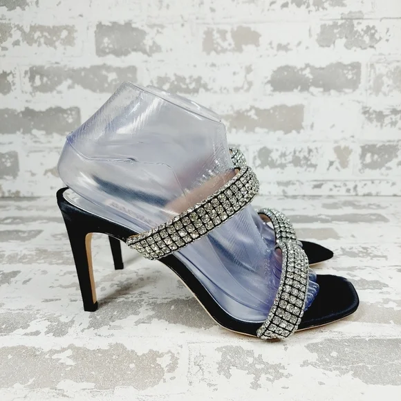 New Badgley Mischka Sade Black Rhinestone Strap Heeled Sandals K1023 - Picture 5 of 11